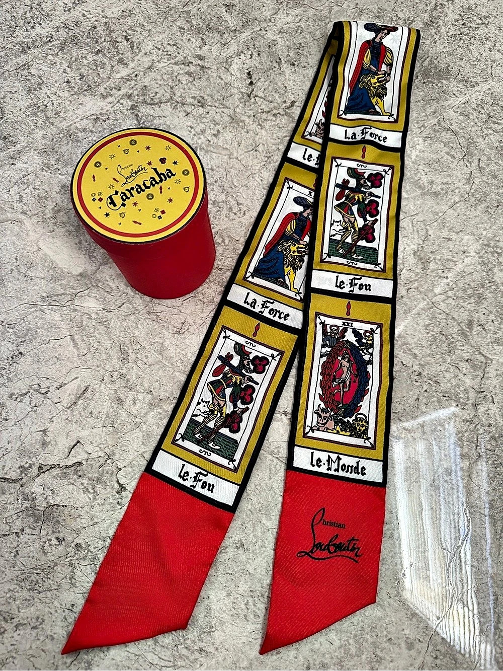 Christian Louboutin Caracaba Tarot Silk Twilly Scarf Red & Yellow